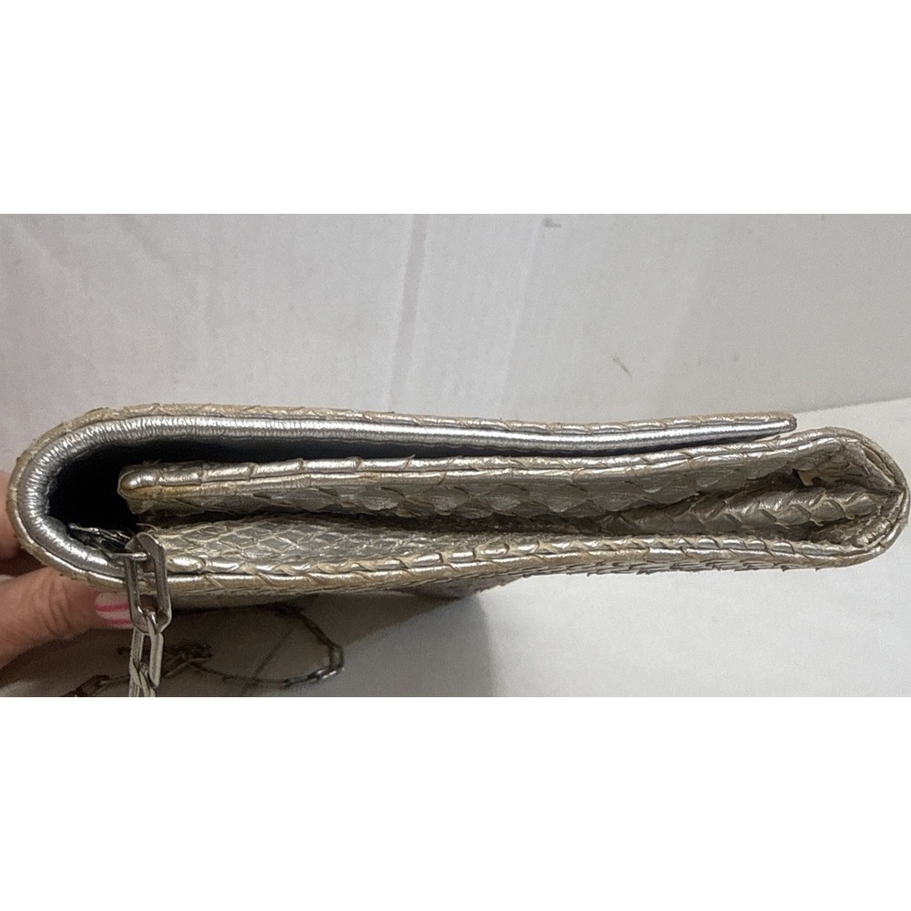 Carlos Falchi Clutch Metallic Leather Crossbody Envelope Chain Strap Purse Bag - Picture 7 of 16